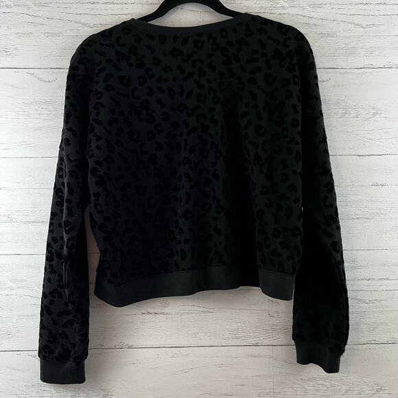Alya Black Flocked Leopard Print Crew Neck Sweatshirt Size S - Picture 2 of 10
